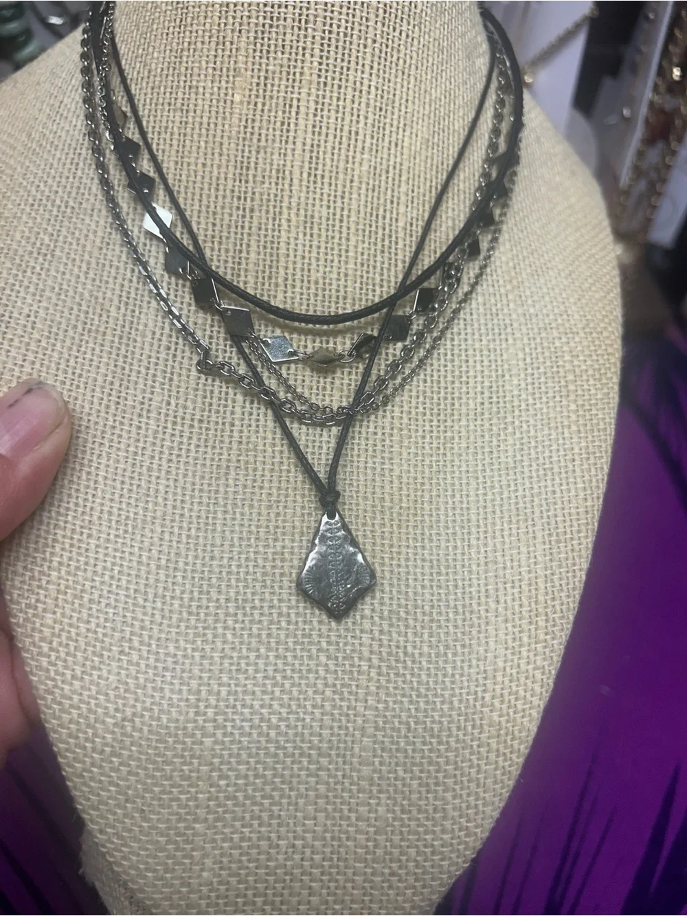 NWOT Free People Black Layered Multi-Chain Pendant Necklace